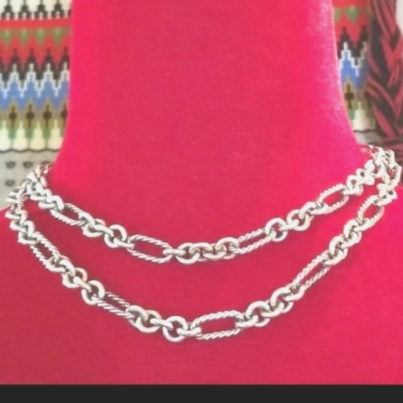 Y2k DAVID YURMAN Twist Sterling Silver Links 18k Clasp Claw Figaro 32" Necklace - Picture 3 of 16